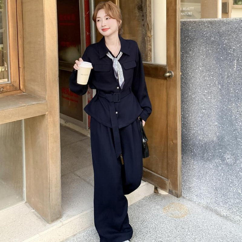 ウエストベルトシャツ×ワイドパンツセットアップ(2colors)