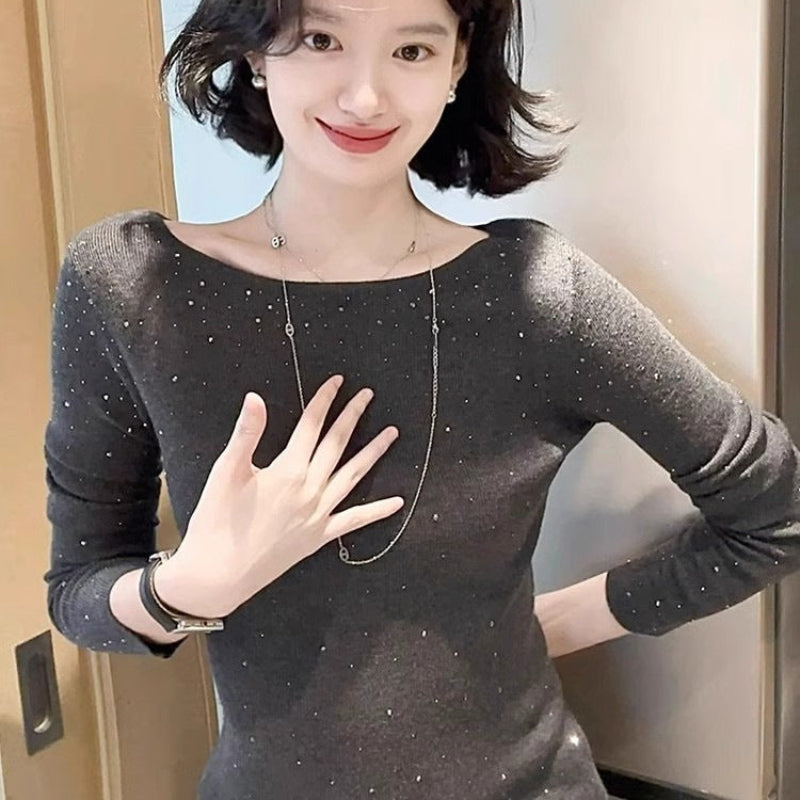 ラインストーンニットトップス(3colors)