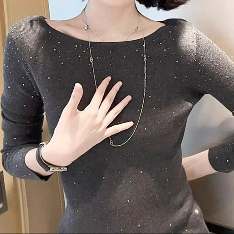 ラインストーンニットトップス(3colors)