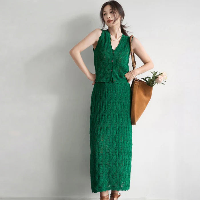 クロッシェレーストップス×スカート(2colors)