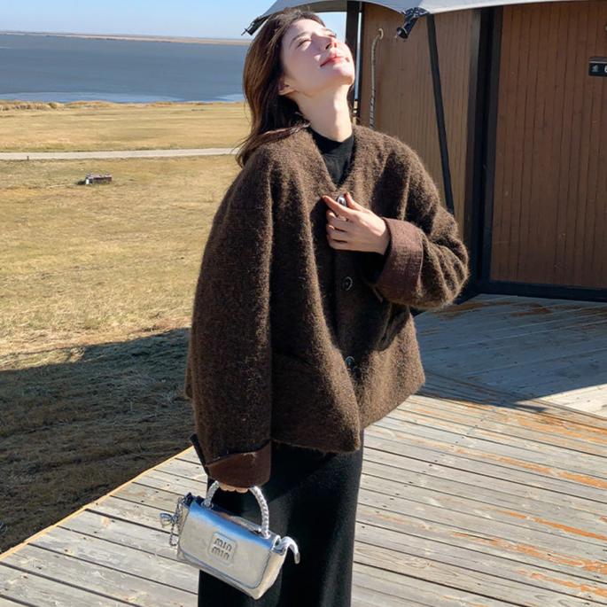 ノーカラーウールショートコート