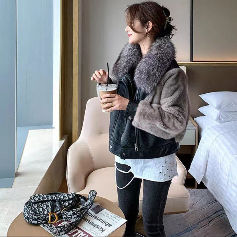 フェイクファーデザインPUジャケット