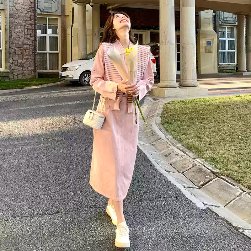 ストールニュアンスワンピース(2colors) (ピンク・ベージュ) 春/夏/秋