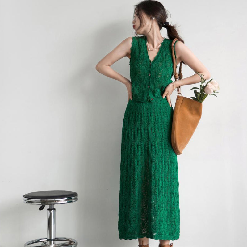 クロッシェレーストップス×スカート(2colors)