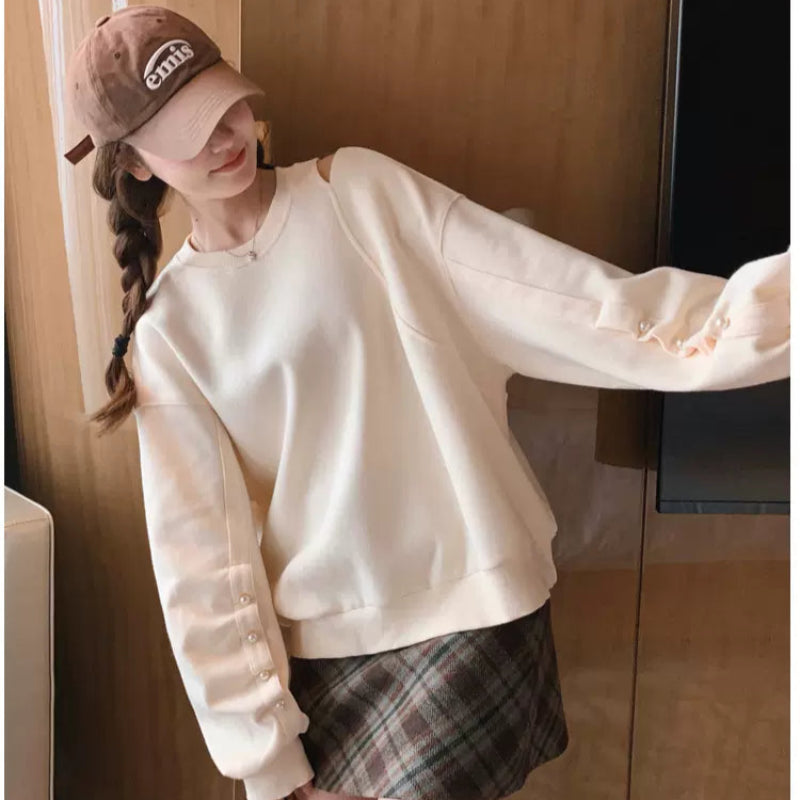 ショルダーカットパールスリーブスウェット