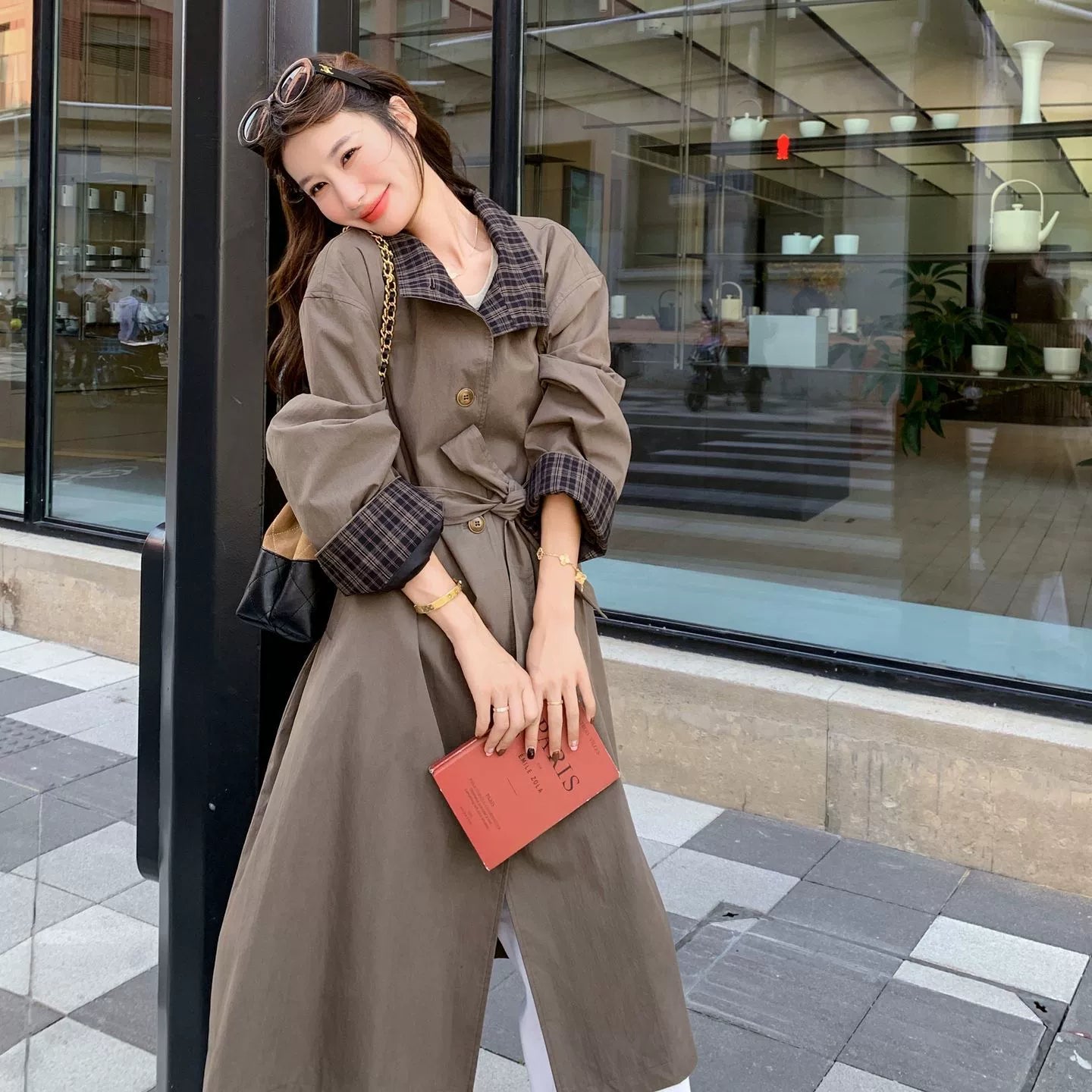 レトロチェックデザインロングコート