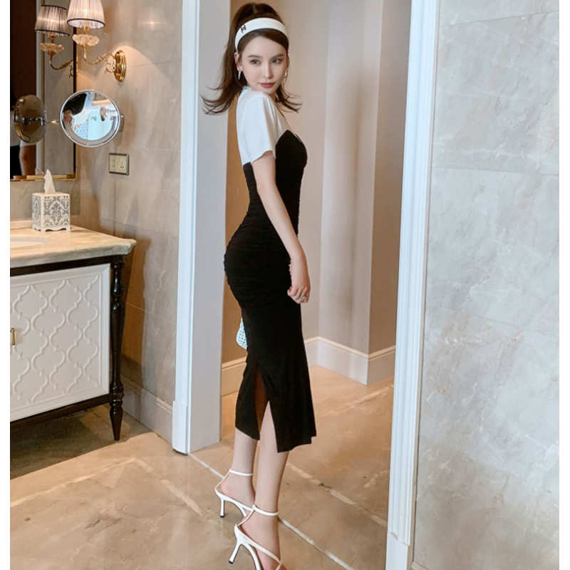 Tシャツコンビフロントギャザービスチェワンピース