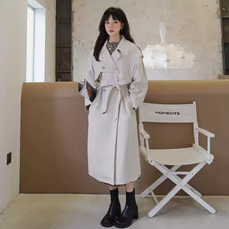 白トレンチコート ラグランスリーブオフホワイトトレンチコート (白) 秋/冬/春