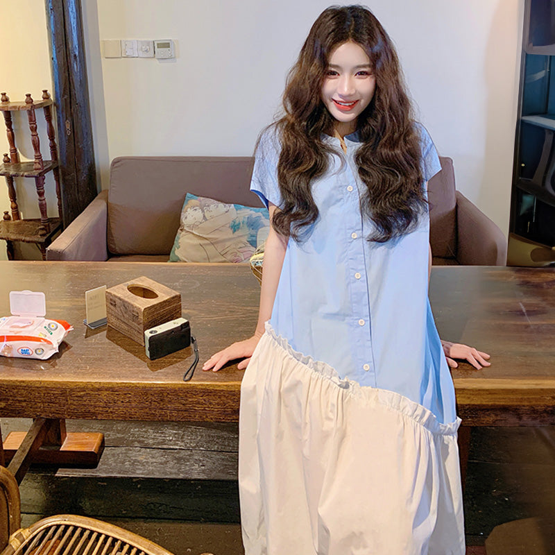 アシンメトリー切り替えシャツワンピース