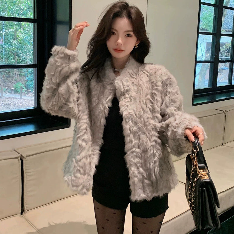 フェイクミンクスタンドカラージャケット(3colors)