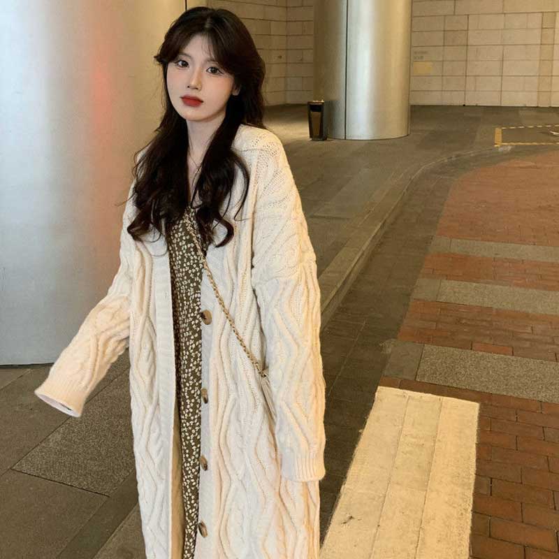 ケーブル編みロングニットカーディガン(4colors)