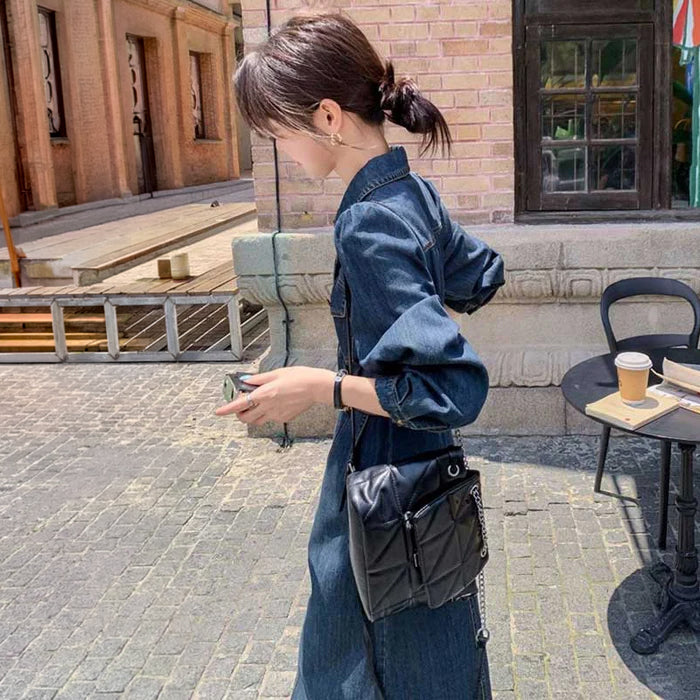 レトロ調デニムシャツワンピース