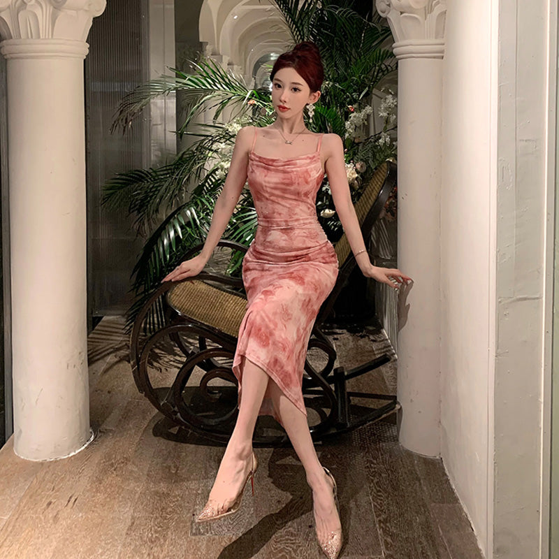 タイダイ柄グラデーションドレープドレス