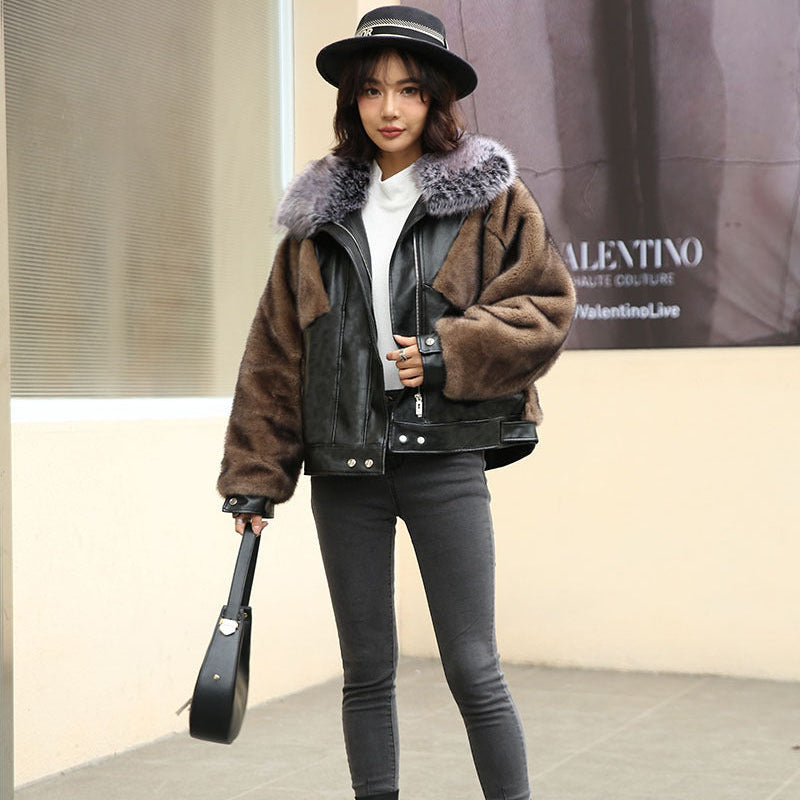 フェイクファーデザインPUジャケット