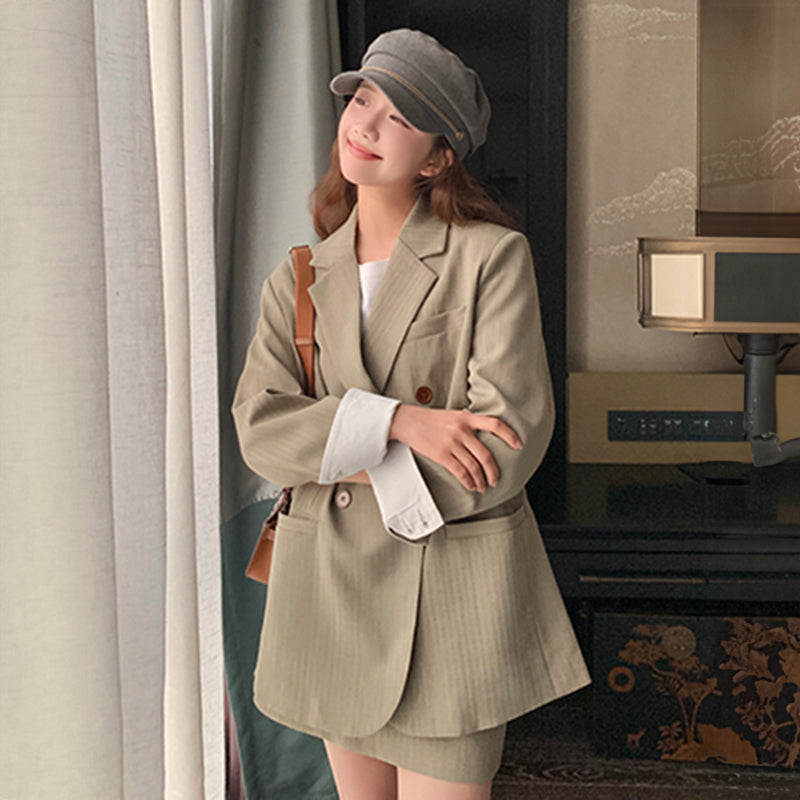 オーバーサイズジャケット×タイトミニスカートセット2colors