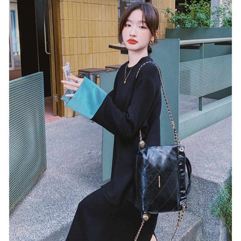 スウェットバイカラートップス×スカートセット