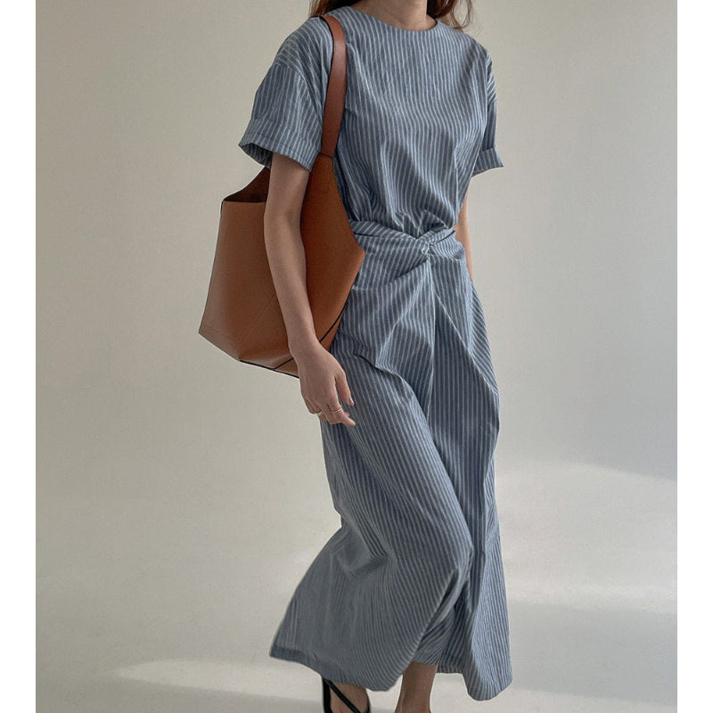 ツイストデザインストライプワンピース