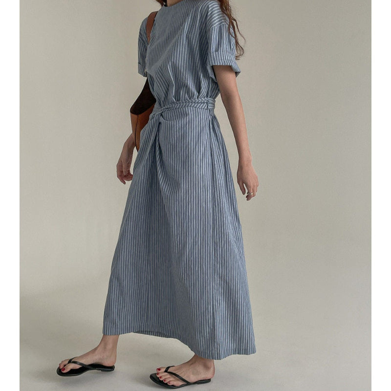 ツイストデザインストライプワンピース