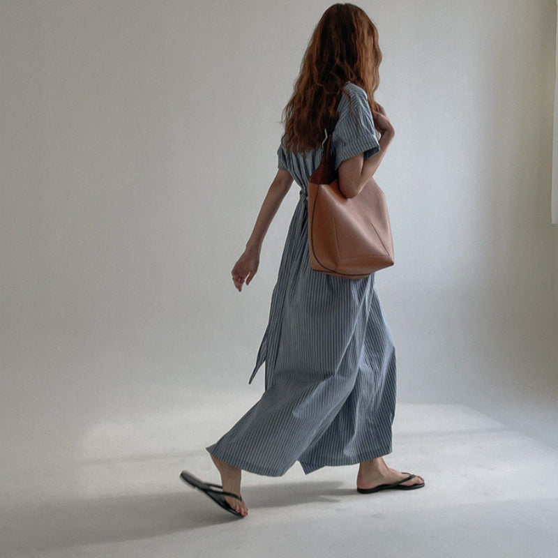 ツイストデザインストライプワンピース