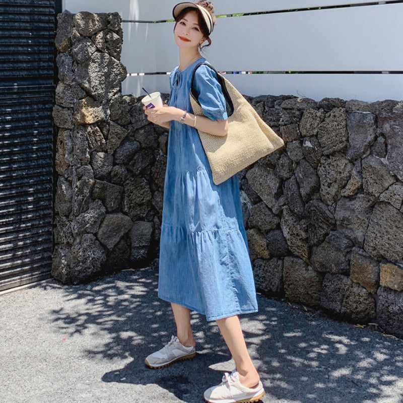 デニムティアードハーフスリーブワンピース