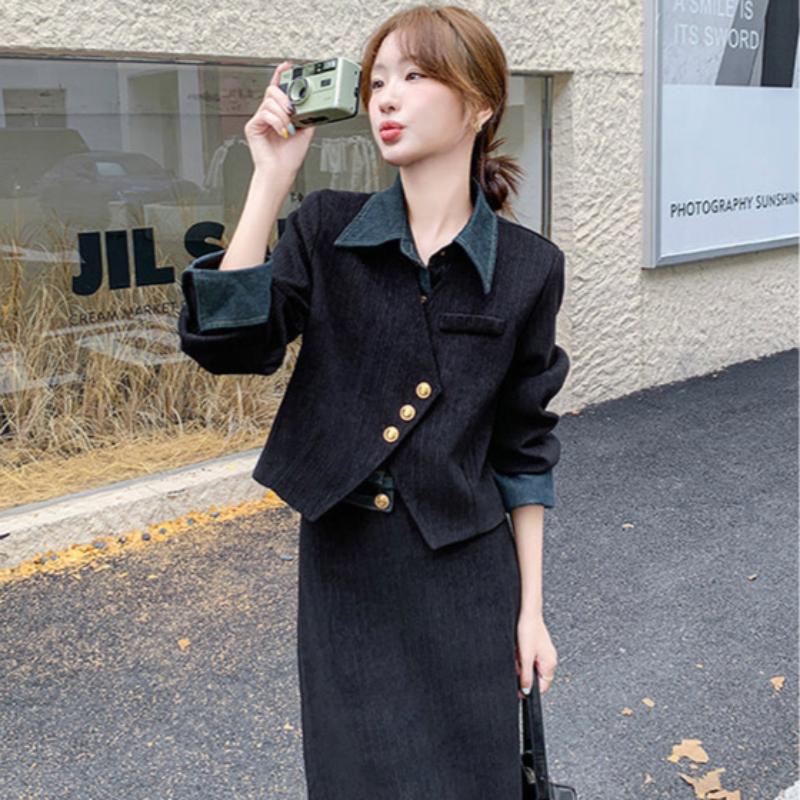 コーデュロイフェイクジャケット×スカートセットアップ