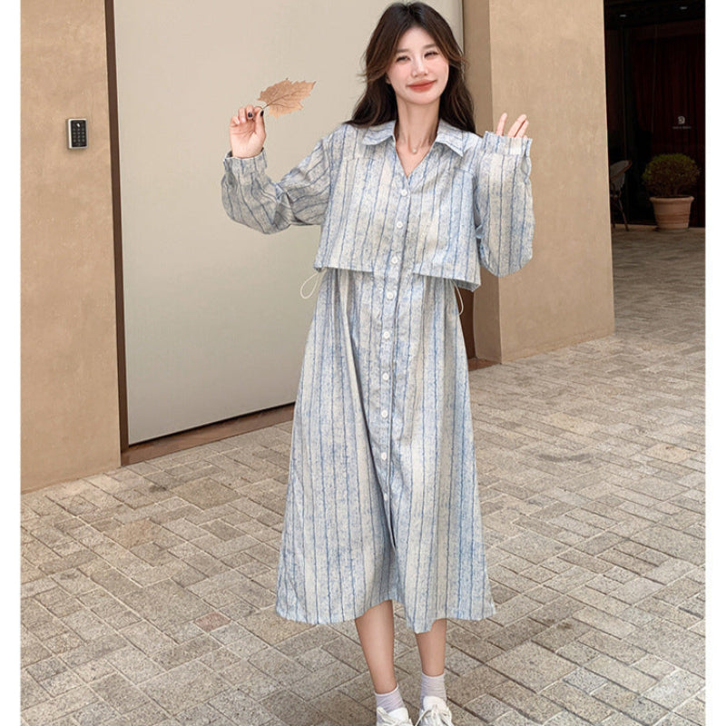 サイドドロストストライプシャツワンピース