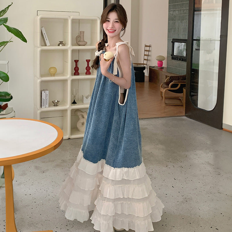 リボンキャミソール切り替えティアードワンピース