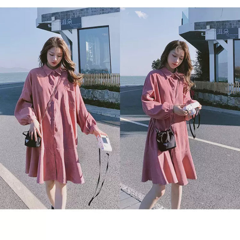 コーデュロイショート丈ワンピース