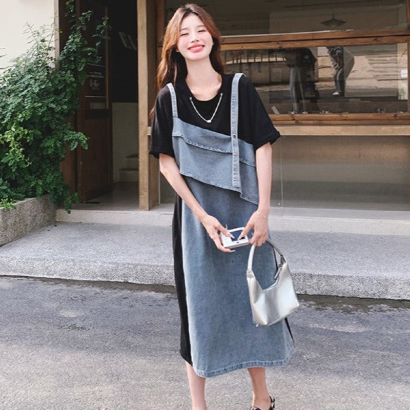 Tシャツ×デニムフェイクワンピース