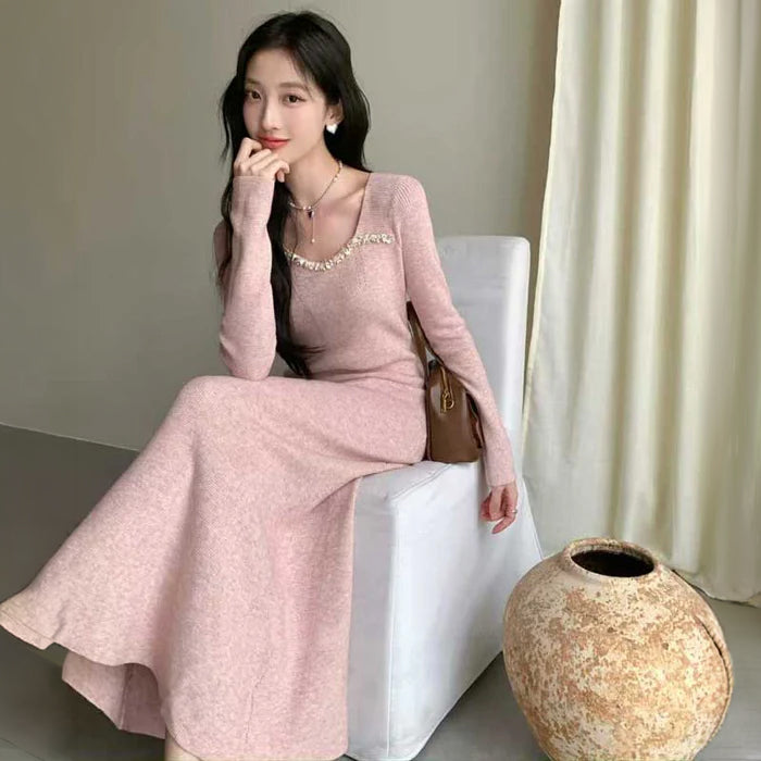 ビーズデコルテロングワンピース(2colors)