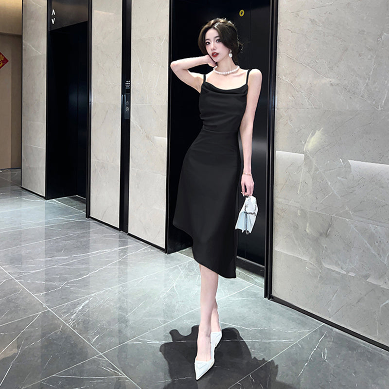 エレガントサテンアシンメトリードレス