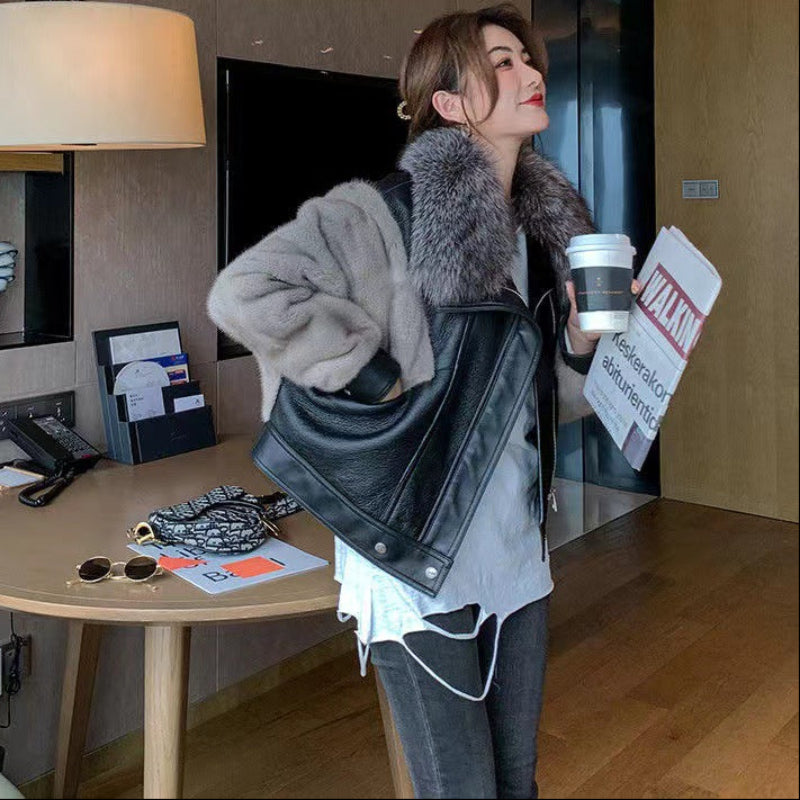 フェイクファーデザインPUジャケット