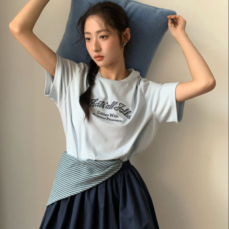 ショール付フロントロゴTシャツ(3colors)