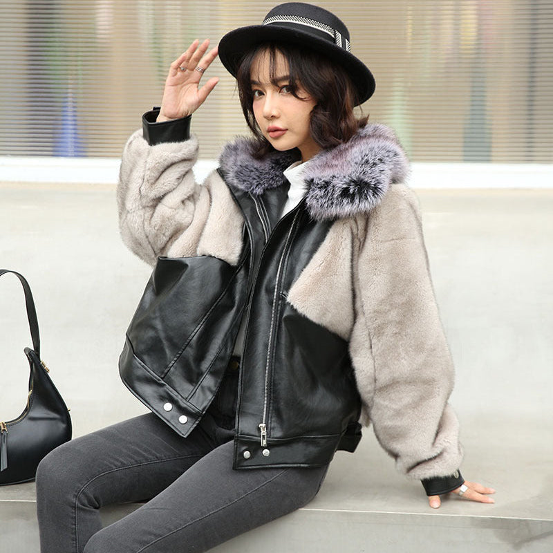 フェイクファーデザインPUジャケット