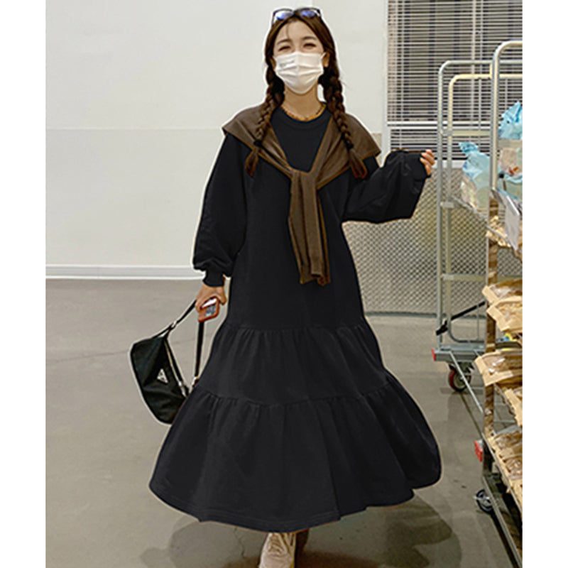 【即納】裾フリルスウェットワンピース(イエロー/M)