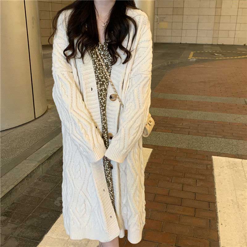 ケーブル編みロングニットカーディガン(4colors)