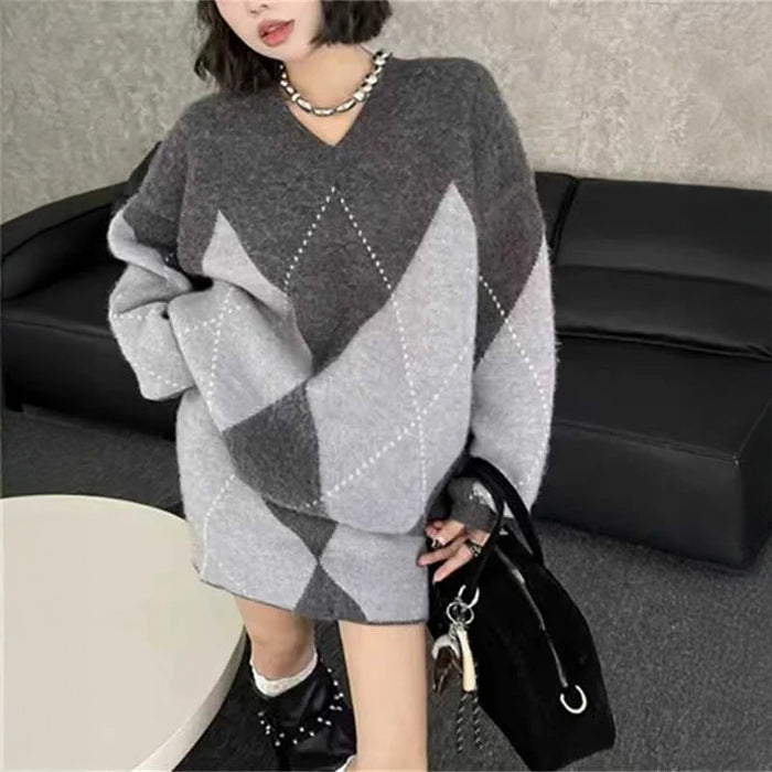 アーガイル柄ニットセットアップ(2colors)