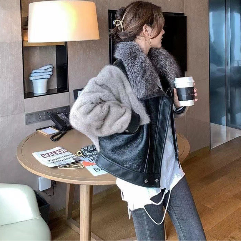 フェイクファーデザインPUジャケット