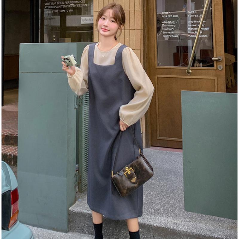 ノーカラーブラウス×バックリボンワンピースセットアップ