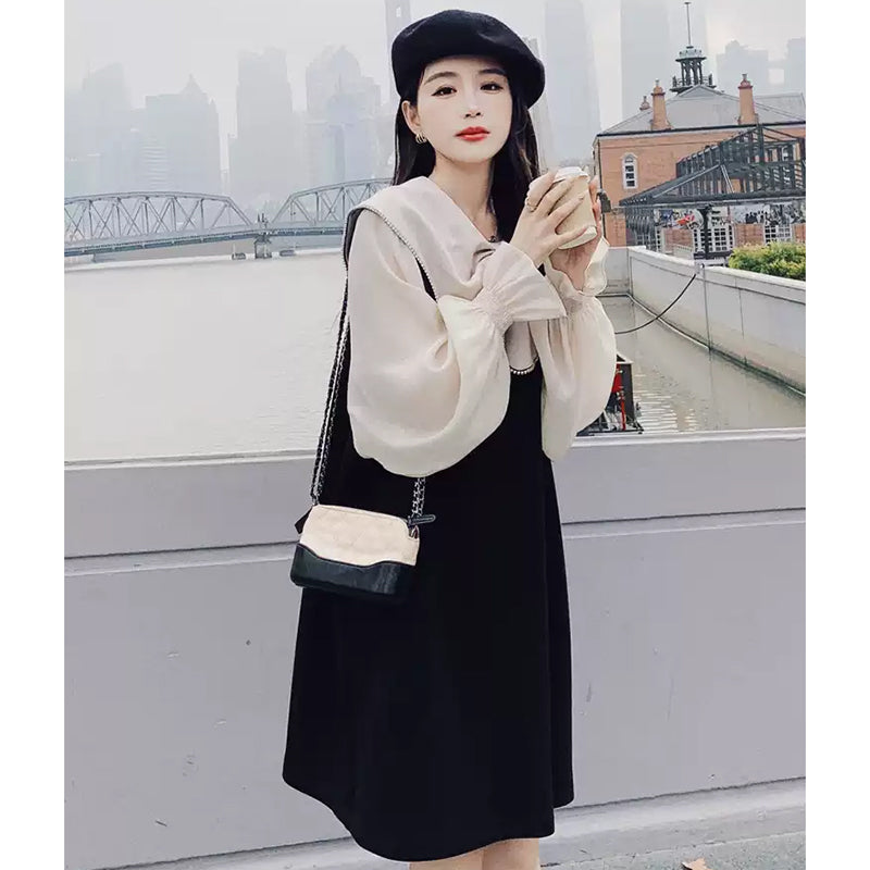 リボンディテールシアーパフスリーブワンピ