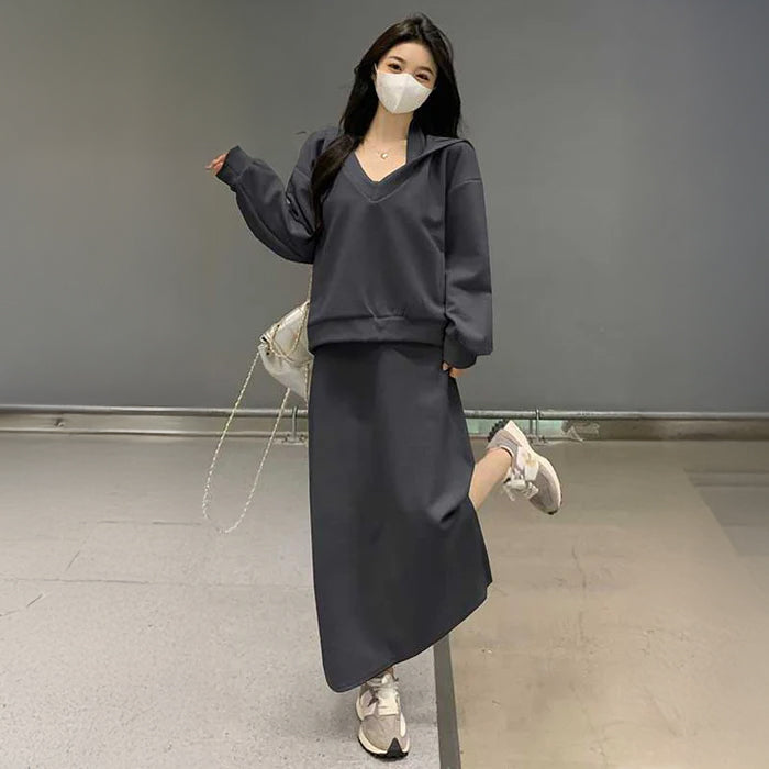 スウェットフーディー×ホルターネックワンピース(4colors)