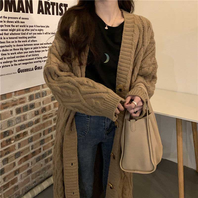 ケーブル編みロングニットカーディガン(4colors)