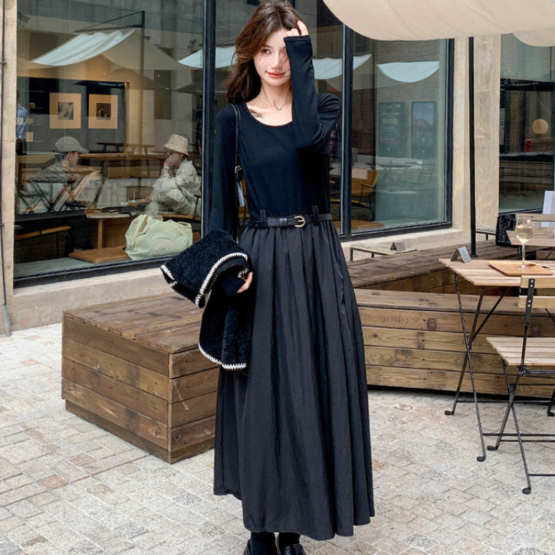 ツイードベスト×異素材切り替えワンピース