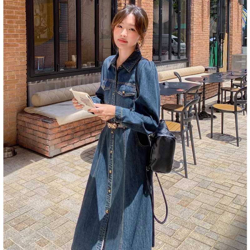 レトロ調デニムシャツワンピース