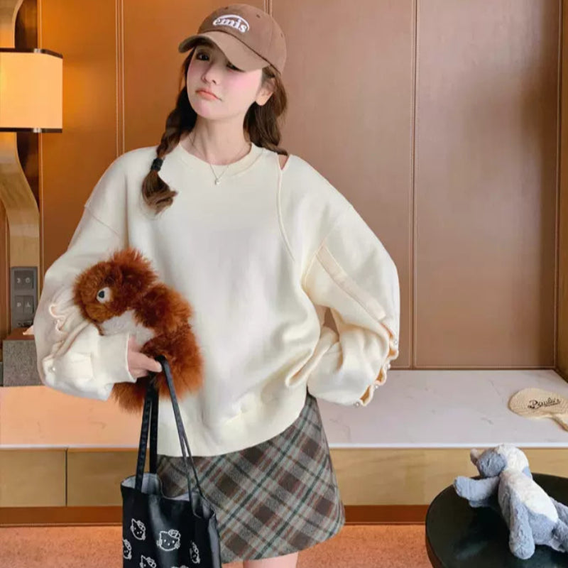 ショルダーカットパールスリーブスウェット