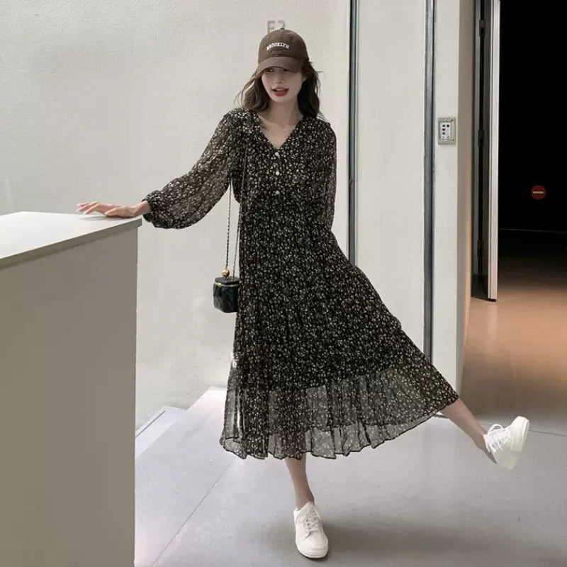 フレンチレトロフラワーシフォンワンピース