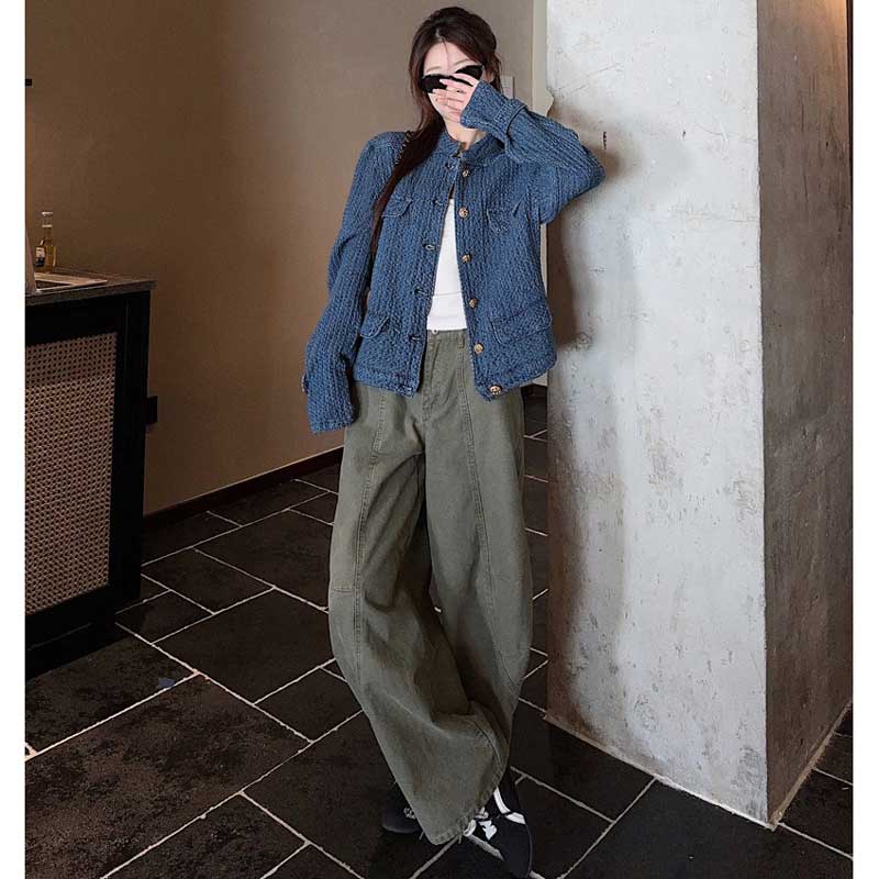 デニム風ノーカラージャケット