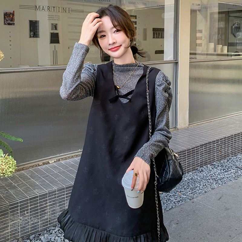 パフスリーブ×裾フリルミニワンピース