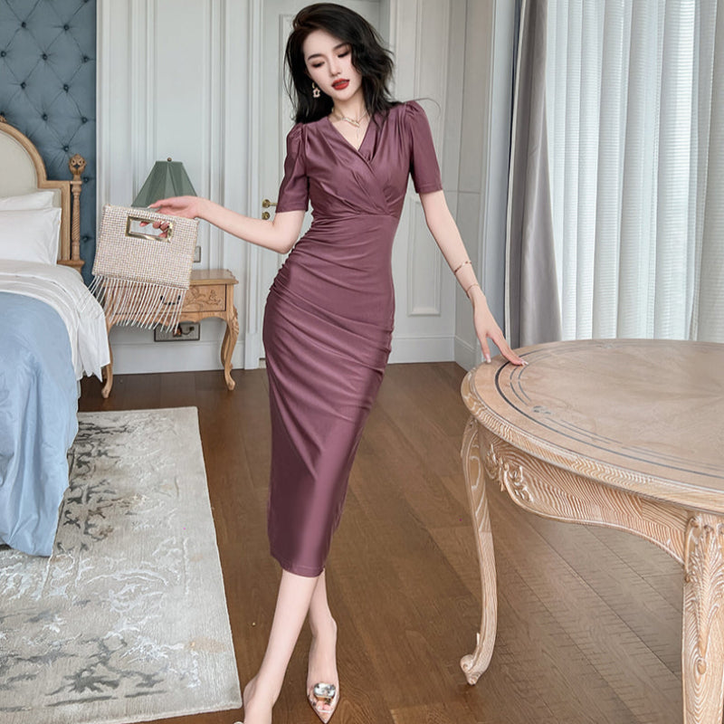 カシュクールサイドスリットドレス(3colors)