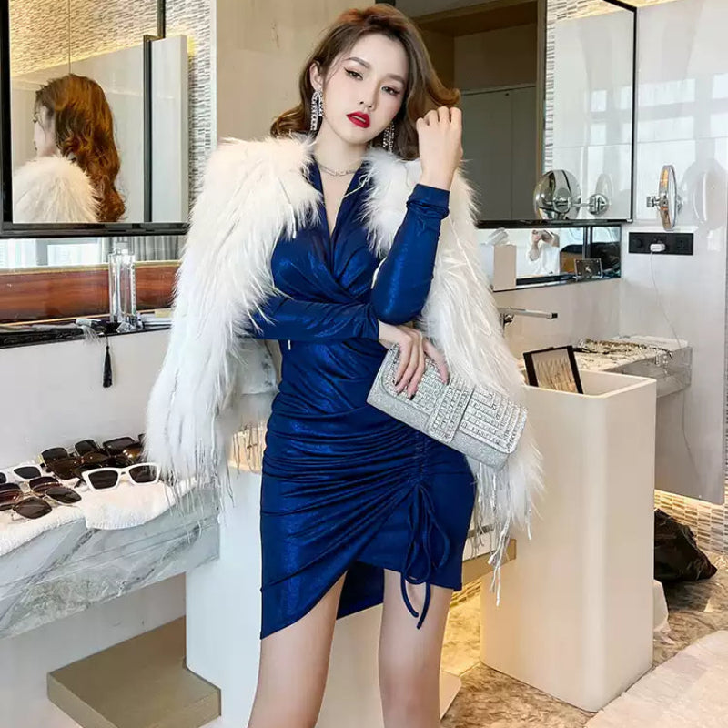 ロイヤルブルーシャーリングミニドレス